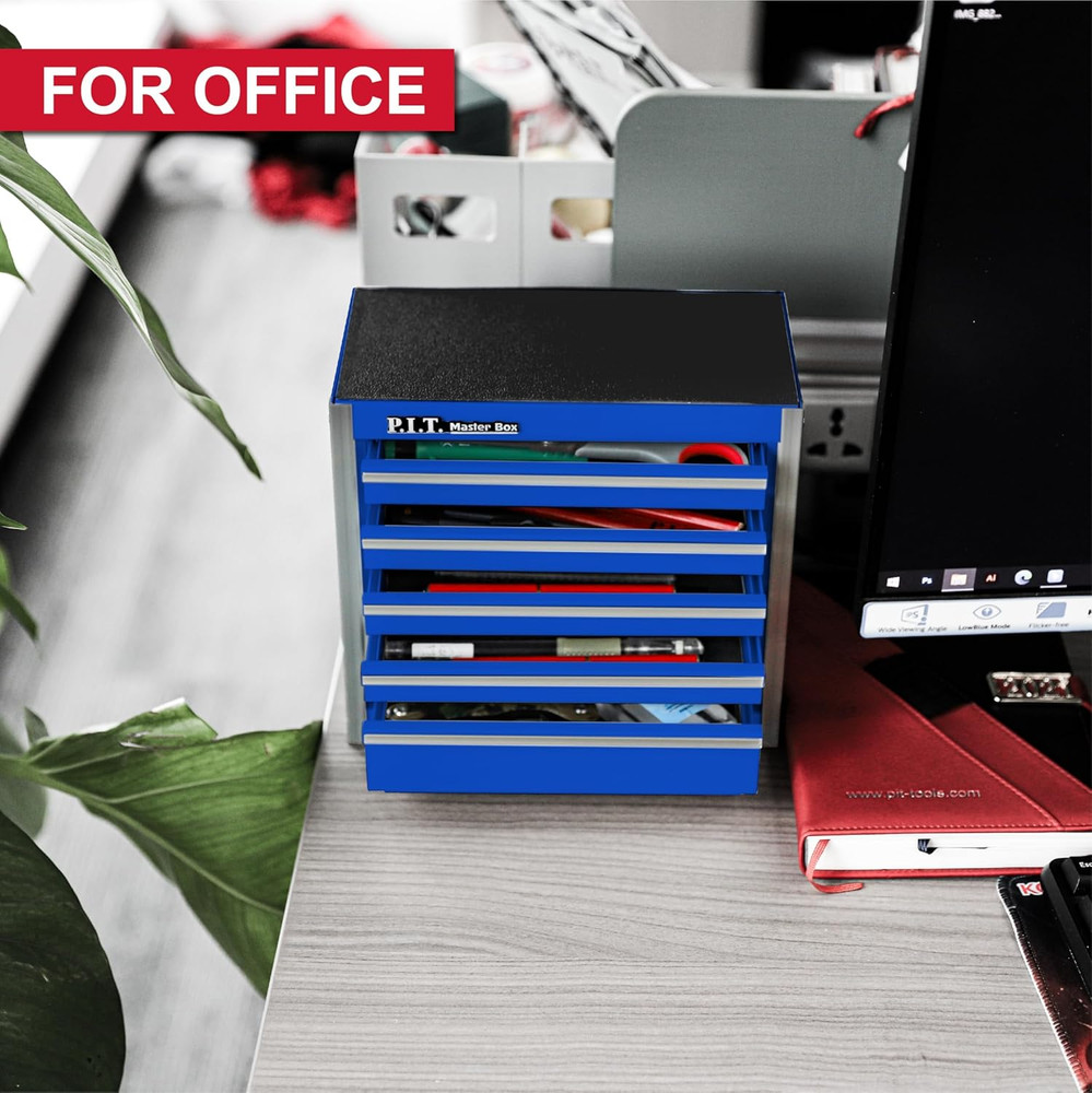 Mini Blue Tool Box, Portable 5-Drawer Micro Roll Cab Steel Stackable Tool Box wi