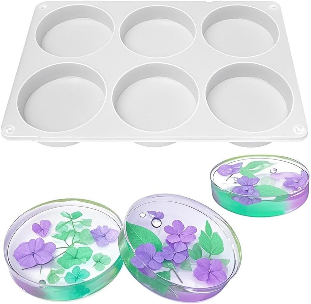 Resin Large Coaster Molds 6-Cavity Deep Round Silicone Molds for Resin...