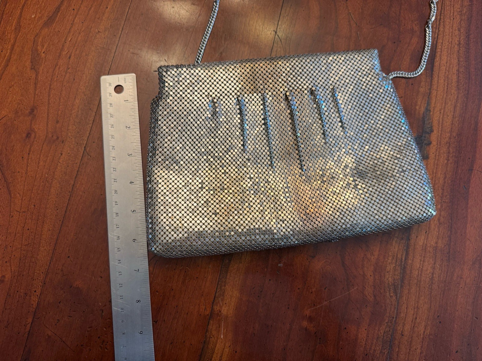 Vintage Whiting & Davis Silver Tone Mesh Evening Purse Rhinestone