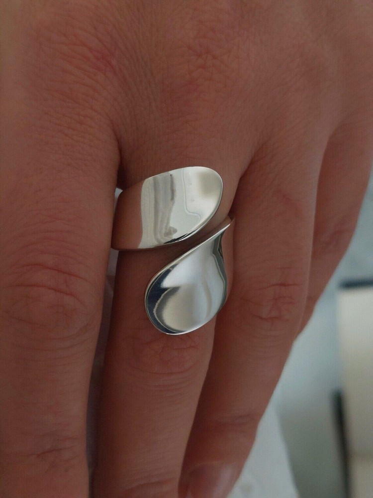 Geometric Ring Wide Band Bypass Ring 925 Sterling Silver Statement Baho Ring All