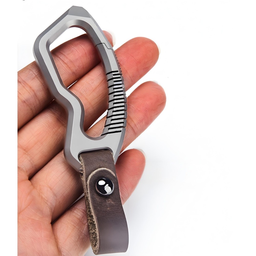 Titanium Alloy Keychain Clip with Leather Strap Removable Pendant EDC Multi Tool