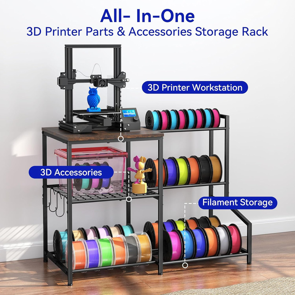 3D Printer Stand with Filament Storage Rack, 3D Printer Table with Shelves and 3