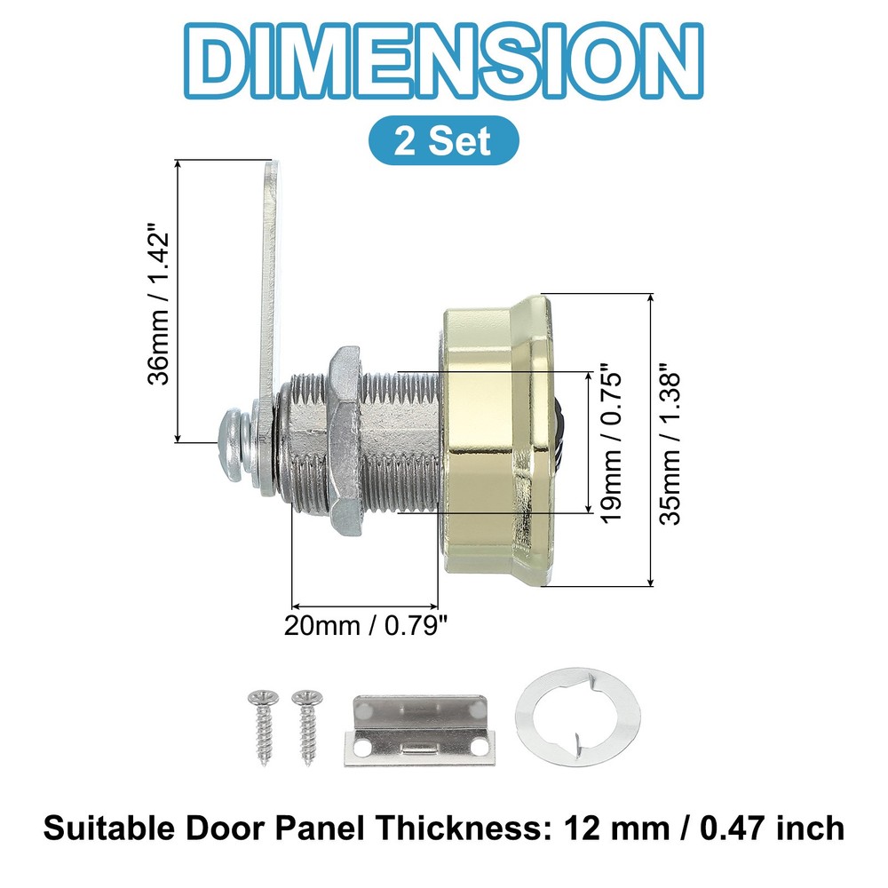 2Pcs 13/16" Combination Cabinet Cam Lock Cylinder Password Coded Lock Gold