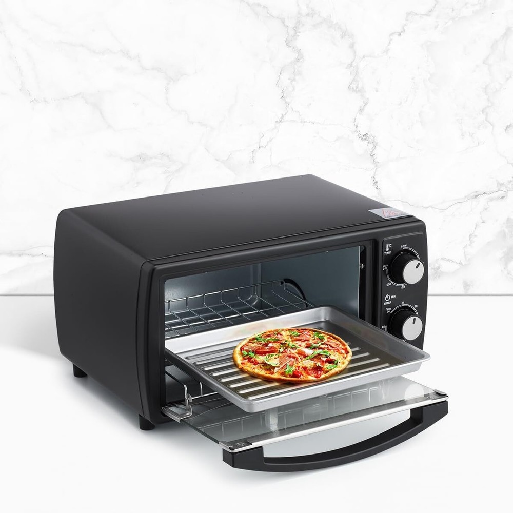 4 Slice Countertop Toaster Oven with 60 Minute Timer Includes Pan and Wire Rack
