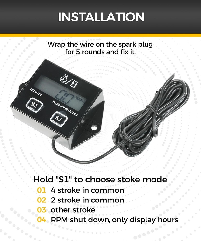 Waterproof Inductive Tachometer for 2/4 Stroke Engines - Chainsaw & Mower Meter