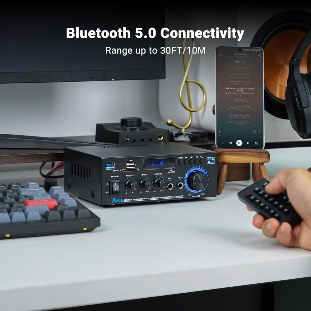 Wireless BT5.0 Audio Amplifier USB 2.0+SD Card HiFi Stereo Versatile Application