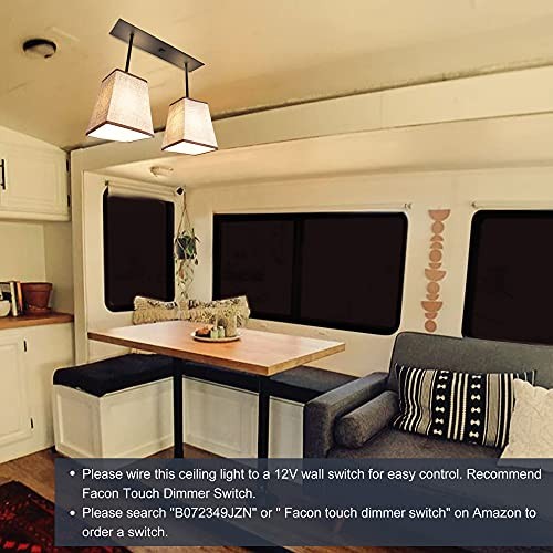Decorative Fabric RV Light Fixture with On&Off Switch, LED Square Shape