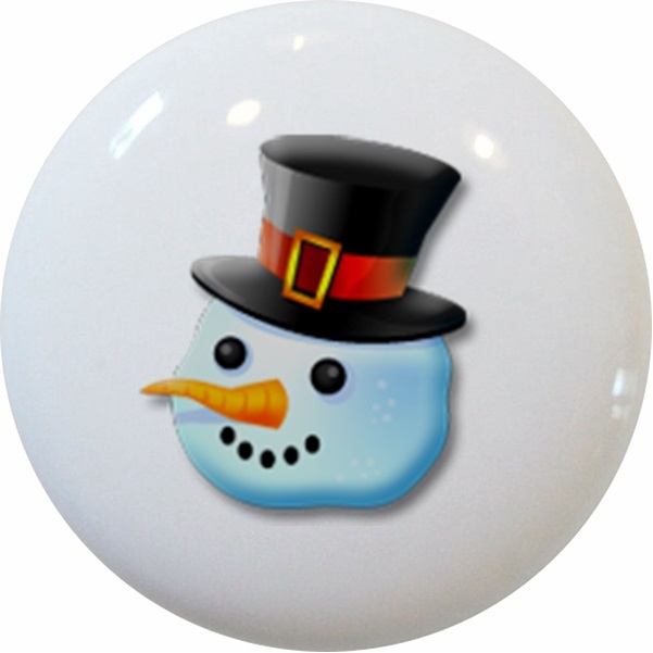 SNOWMAN Black Hat Ceramic CABINET Drawer Pull KNOB