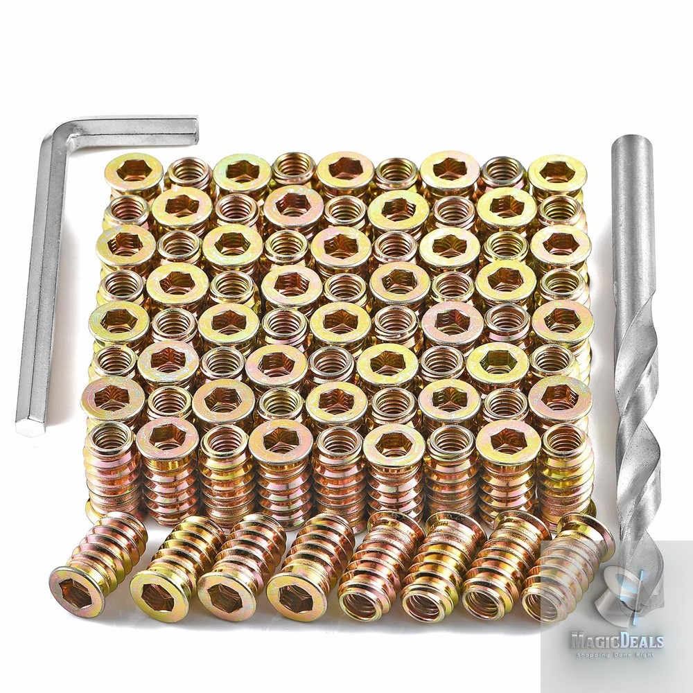 80Pcs 1/4"-20 Threaded Inserts  Repair Kit w/ Drill & Hex Spanner for Wood