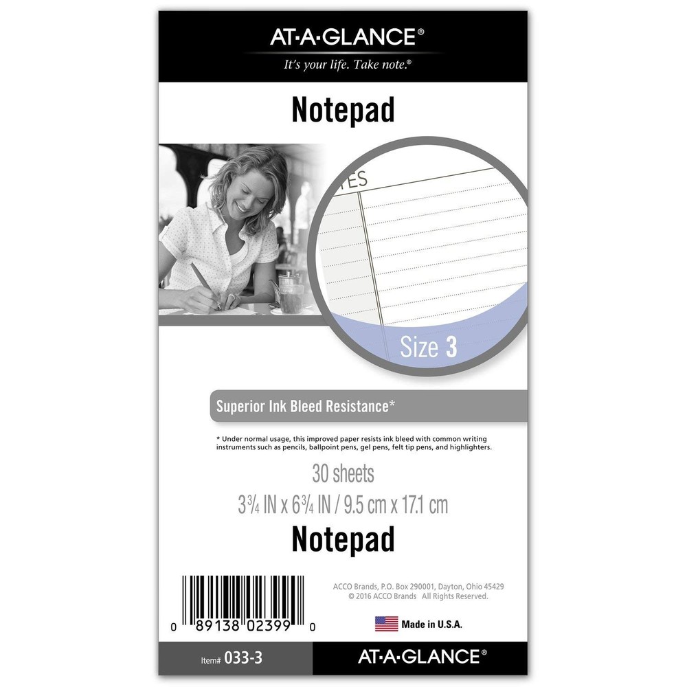 AT-A-GLANCE Day Runner Lined NotePad Pages, Refill, Portable, White