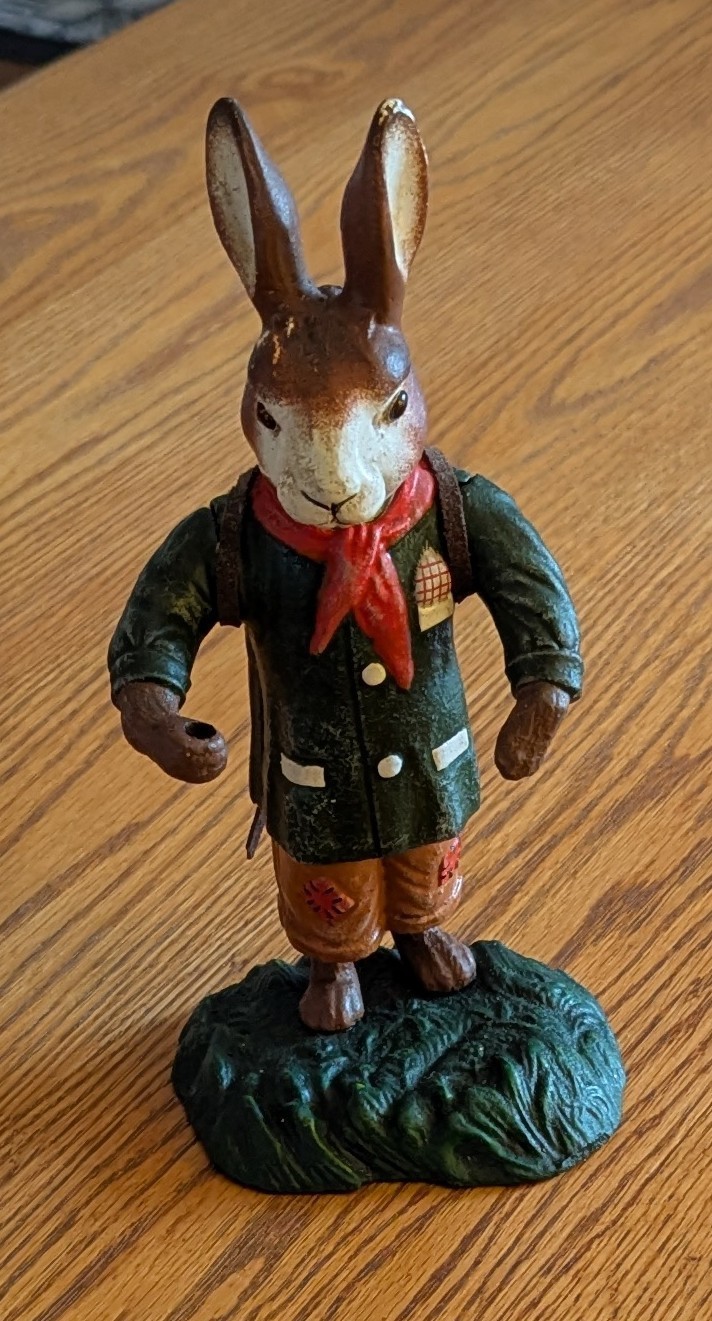 Vintage Cast Iron Door Stop Garden Figurine Rabbit Painted Bunny Easter 9"
