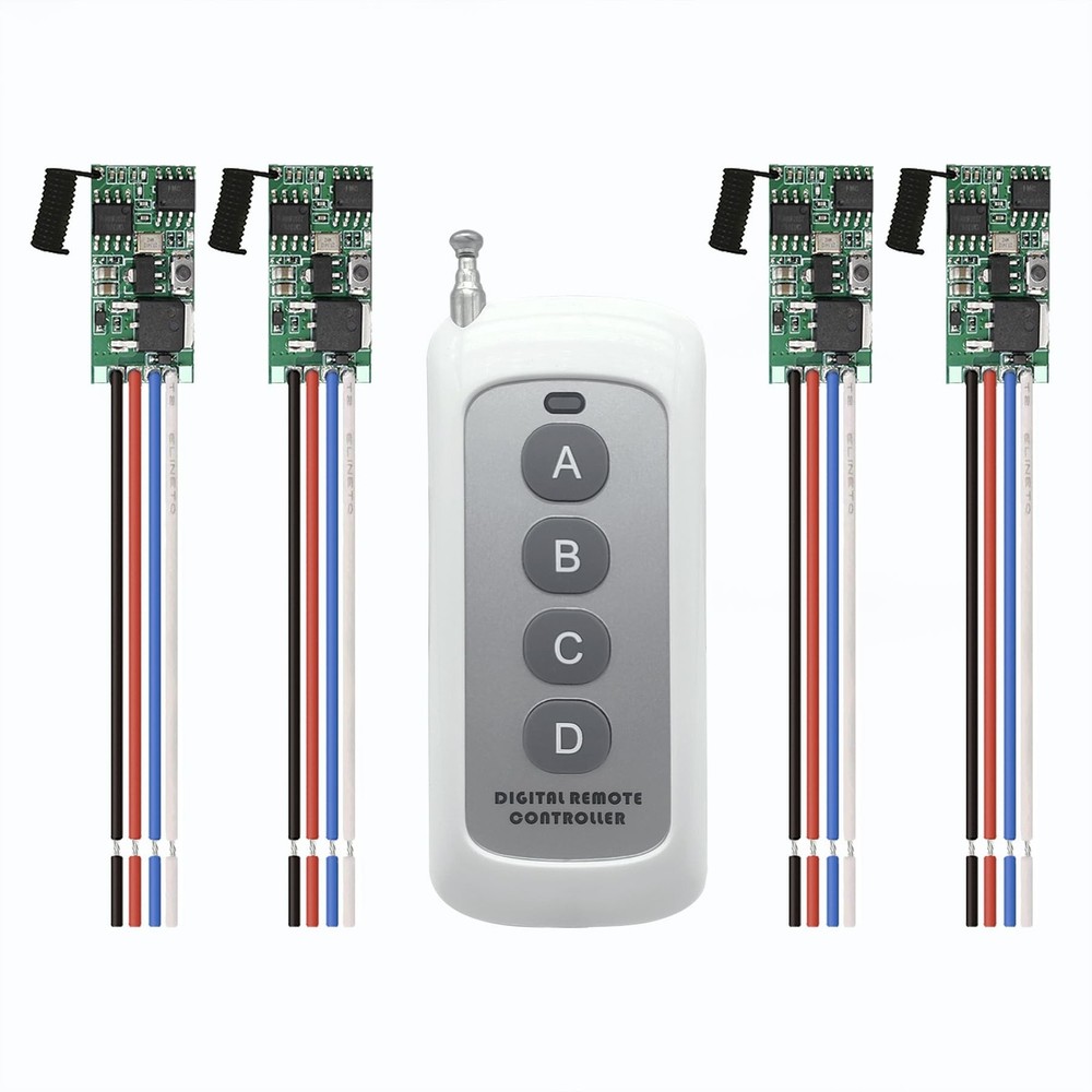 4 Channel Wireless Remote Switch, Mini Wireless Switch 5V/12V/24V 3A Relay, W...
