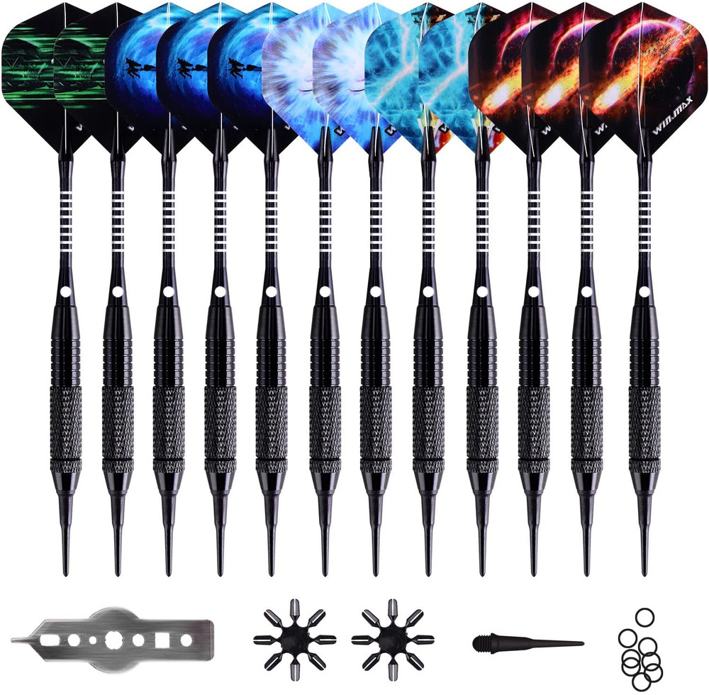 Darts Plastic Tip - Soft Tip Darts Set - 12 Pcs 18 Gram with 100 Extra Dart Tips
