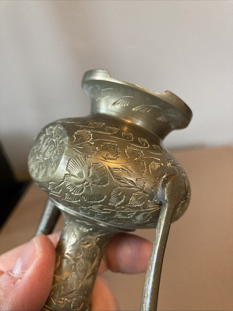 Pair 2 Indian Middle Eastern Etched Dallah Brass Coffee Pots