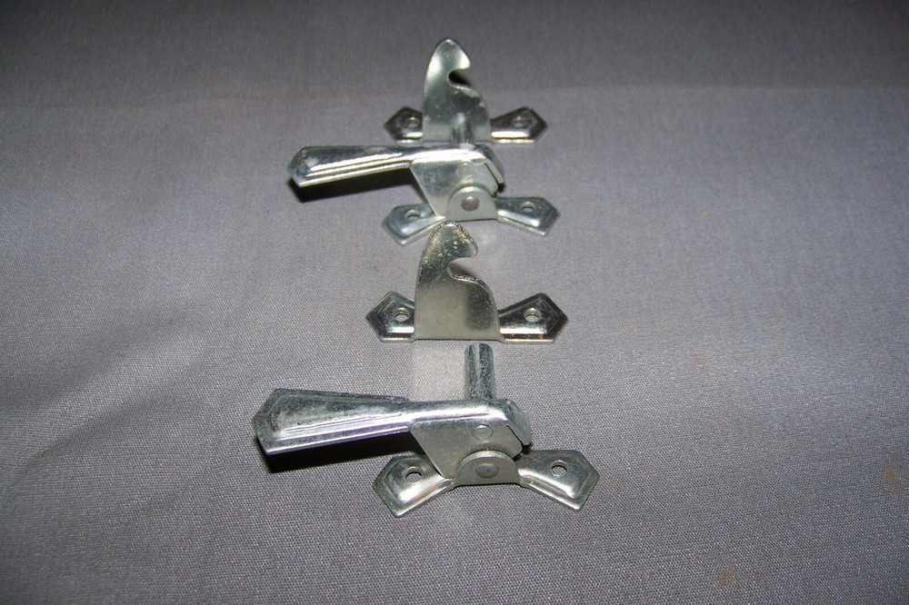 Two, Small, Tin, Cabinet Latches, With Their Offset Keepers - SEE DESCRIPTION