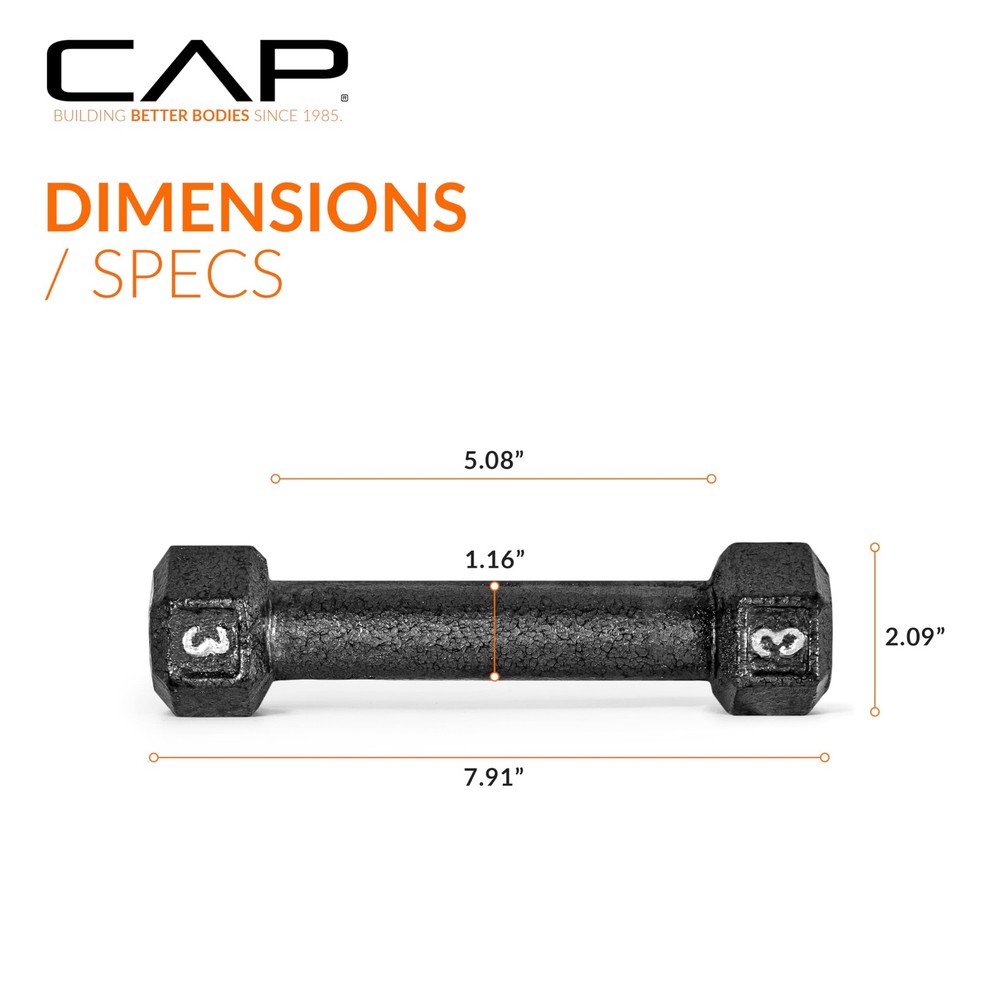 Cast Iron Hex Dumbbell, Black, Pair, 3 lb