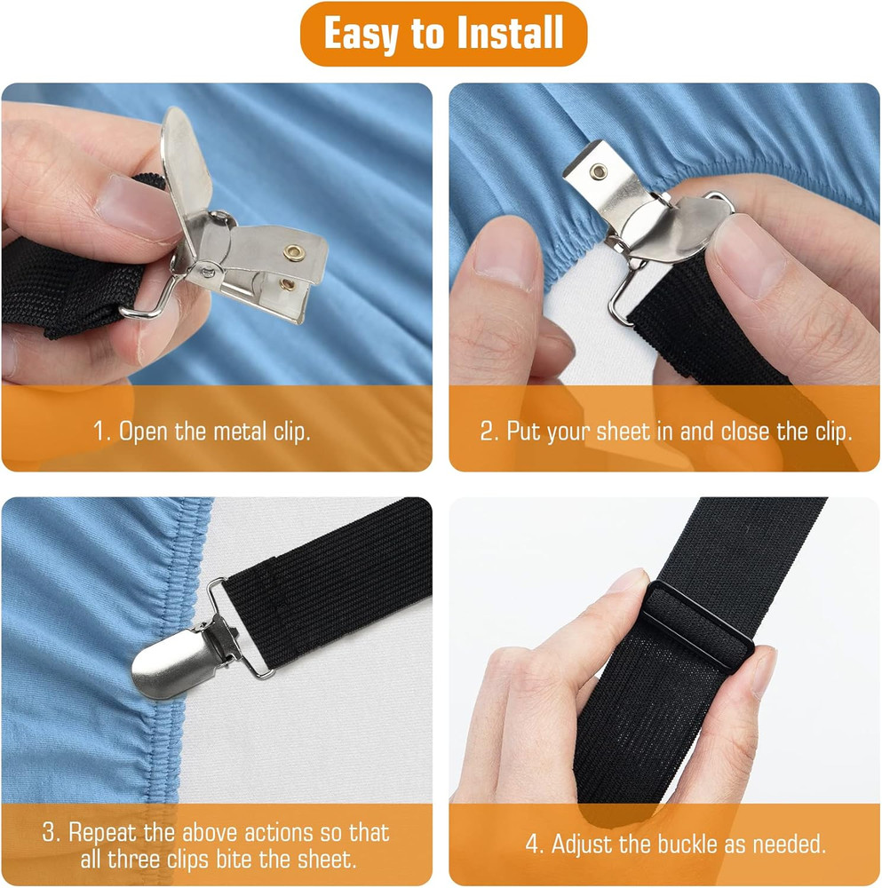 8 Pack Bed Sheet Straps, Adjustable Elastic Fitted Sheet Holder Clips, Heavy Dut