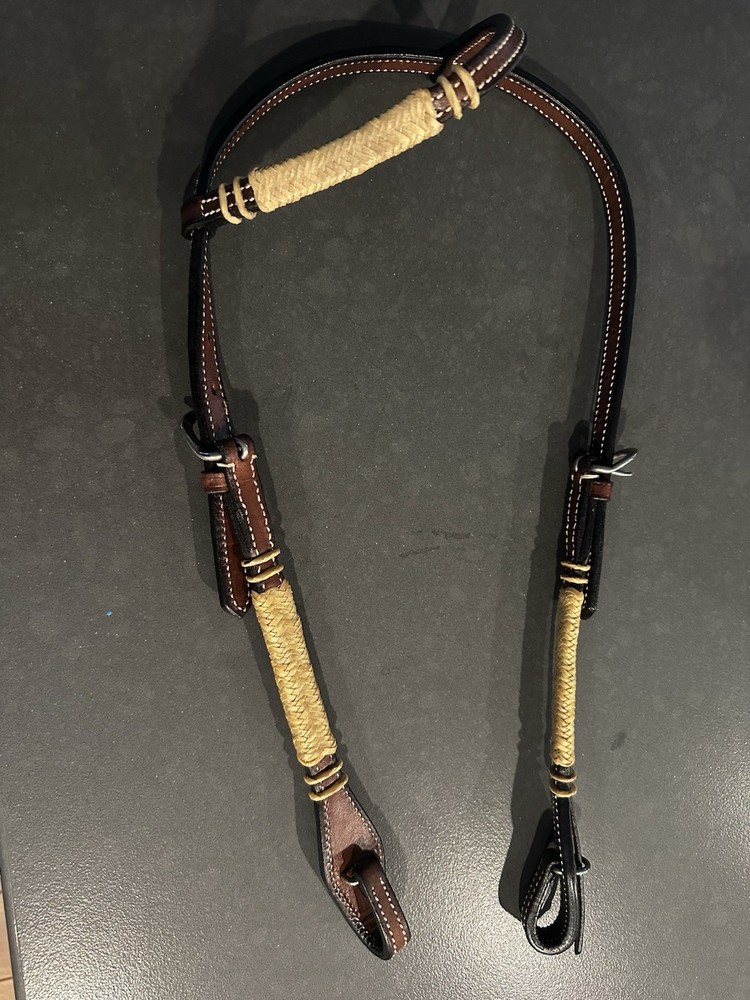 Natural Rawhide Quick Change Single Ear Headstall WITH STAINLESS
