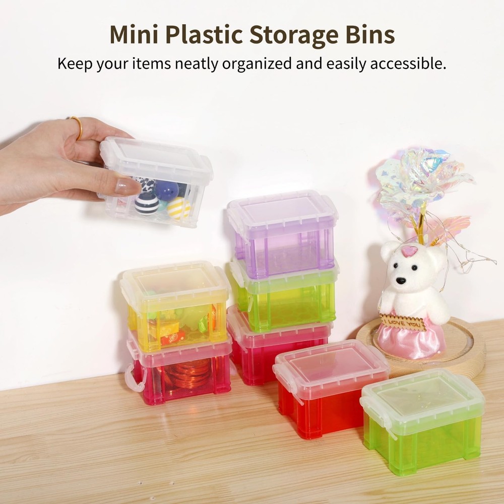 24 Pcs Mini Plastic Storage Bins, 3"×2.4"×2" Small Storage Containers with Li...