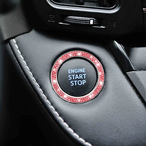 Car Bling Crystal Rhinestone Engine Start Ring Decals, 2 Pack Car Push Red