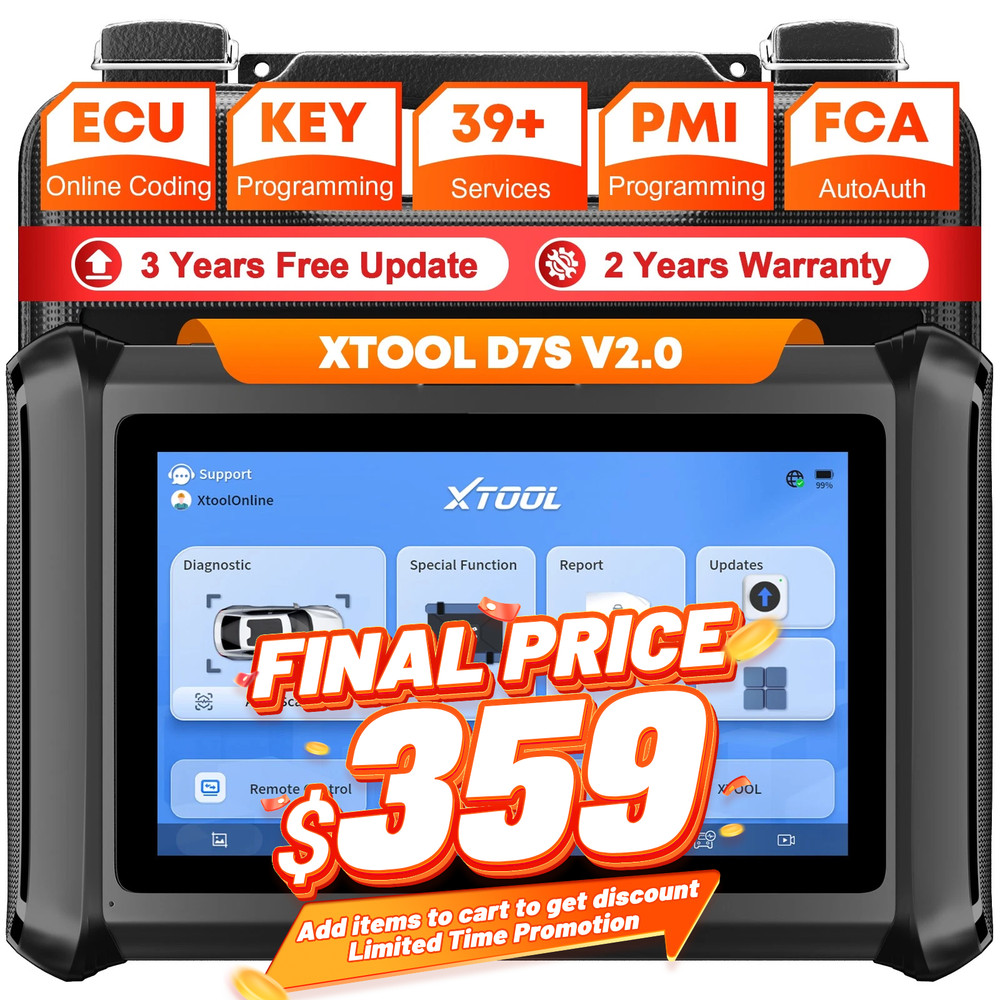 XTOOL D7S V2.0 Full System Bi-directional Scan Tool 39+ Services Key Coding FCA