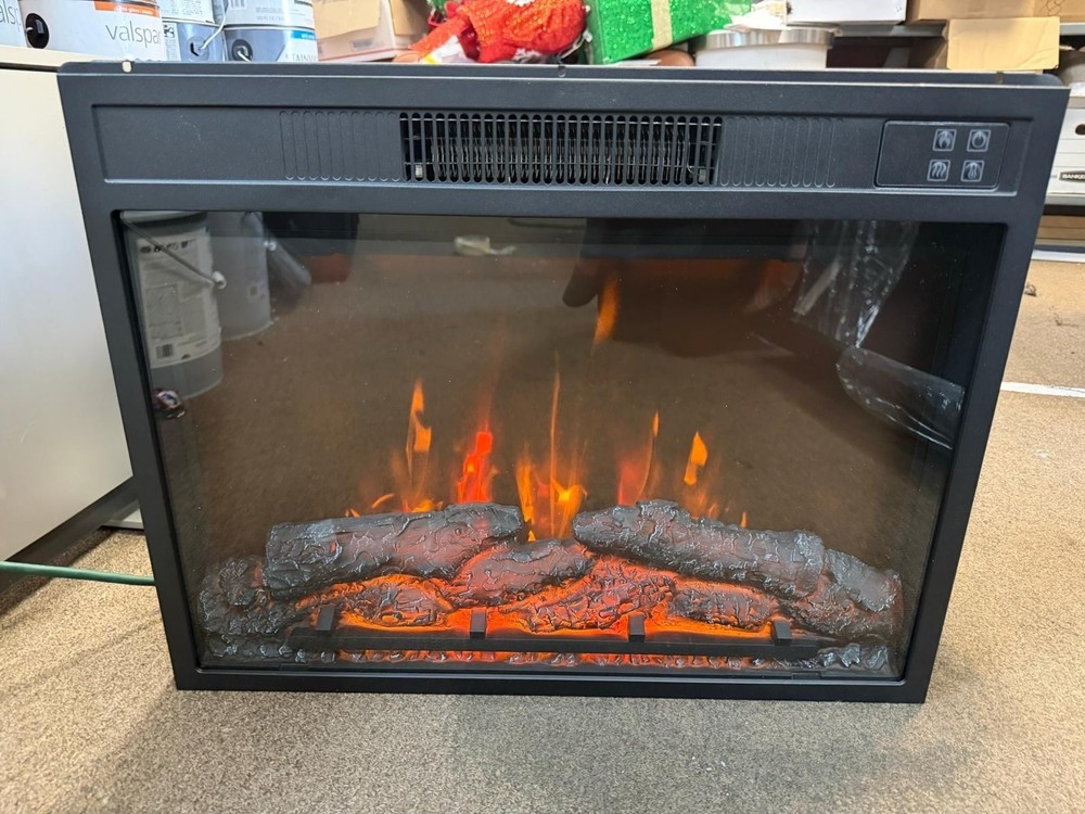 28.34 Black Electric Fireplace Insert Heater LED Flame Remote Control
