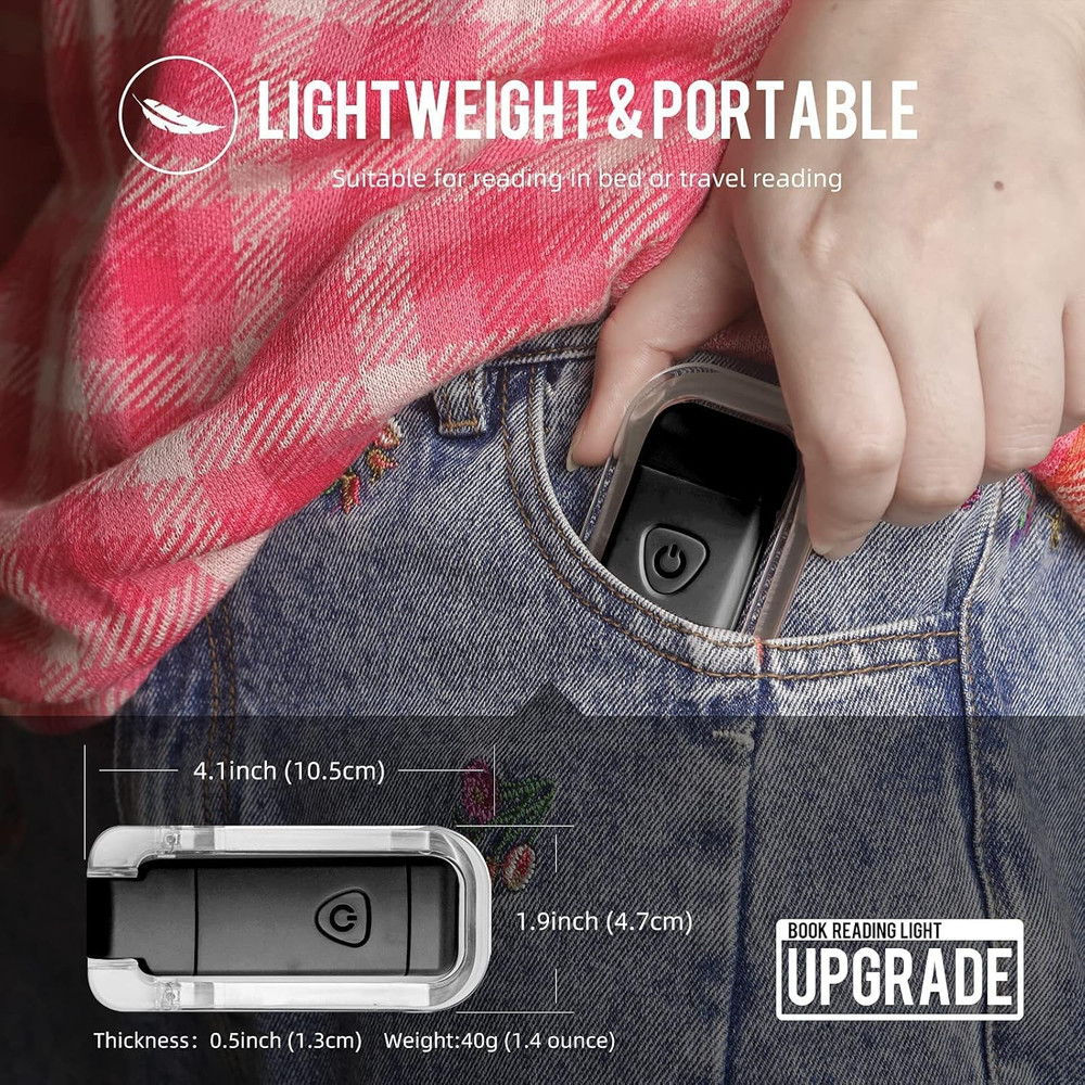 EGWASER USB Rechargeable LED Clip-On Book Light with Adjustable Brightness