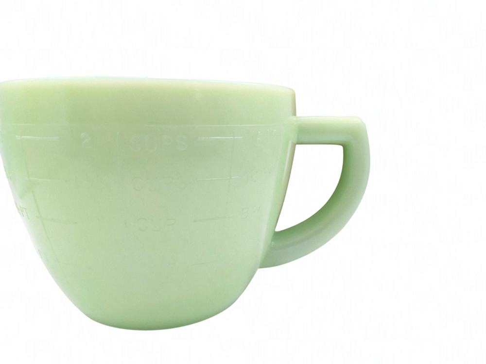 Vintage Jadeite 2 Cup Measuring Pitcher with Sunflower Bottom Glows