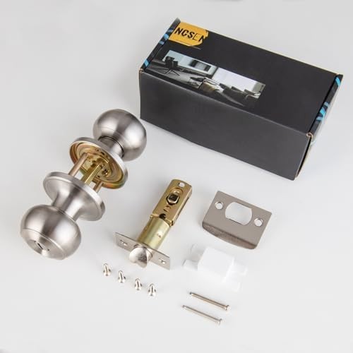 3 Pack Brushed Nickel Privacy Door Knobs for Bath & Bedroom, Keyless Round Locks