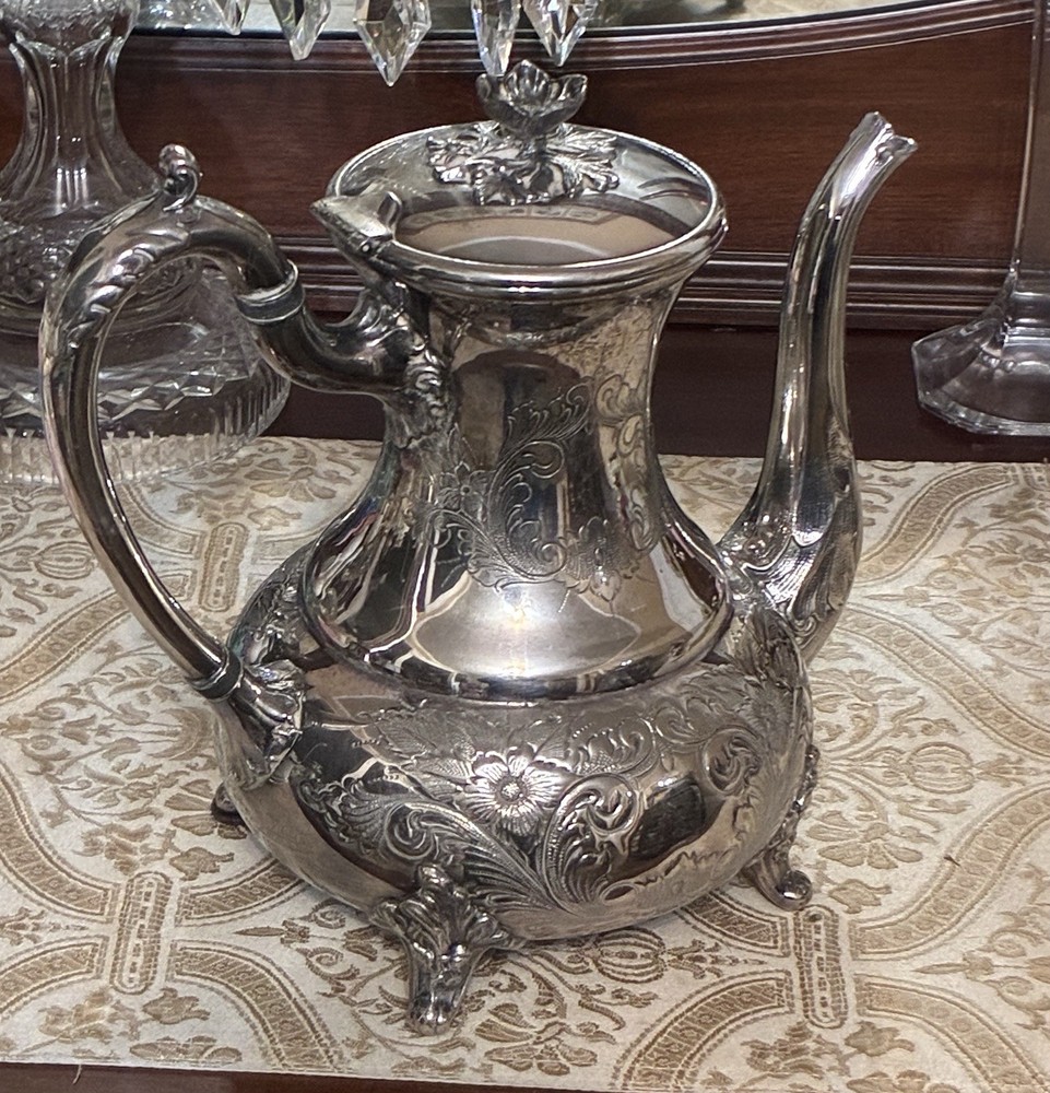 Sheffield Silver Co NY Floral Hand Chased Silver Playe Tea Pot