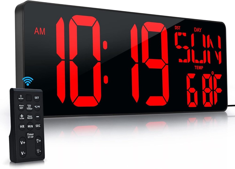 17.2" Large LED Digital Wall Clock w/ Remote Control &Auto-Adjustable Brightness