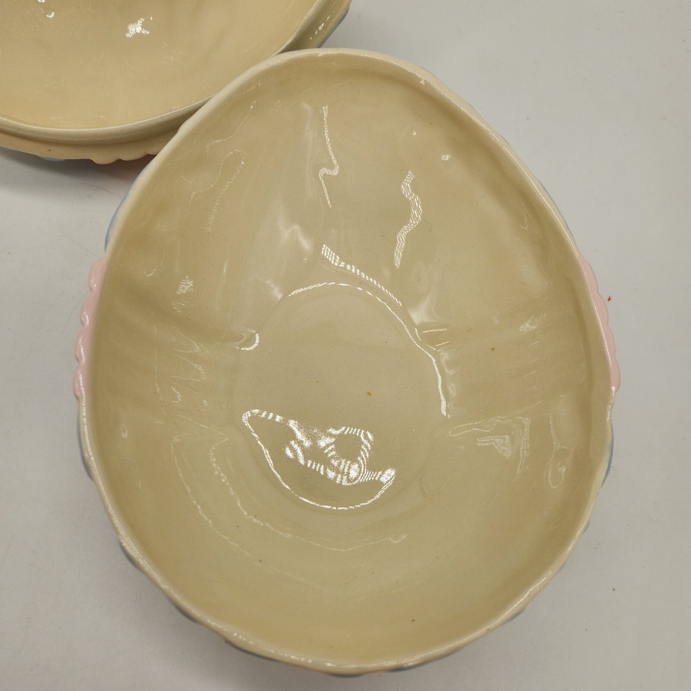 Vintage 1970s Atlantic Mold Hand Painted Ceramic Easter Egg Candy Dish Bow Daisy