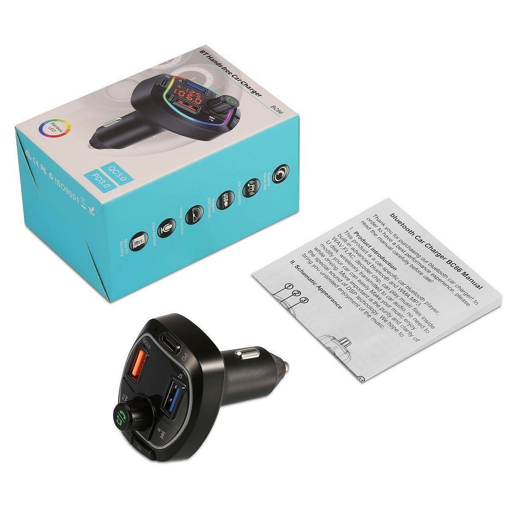 Bluetooth 5.0 Car Wireless FM Transmitter Adapter 3USB PD Charger AUX Hands-Free