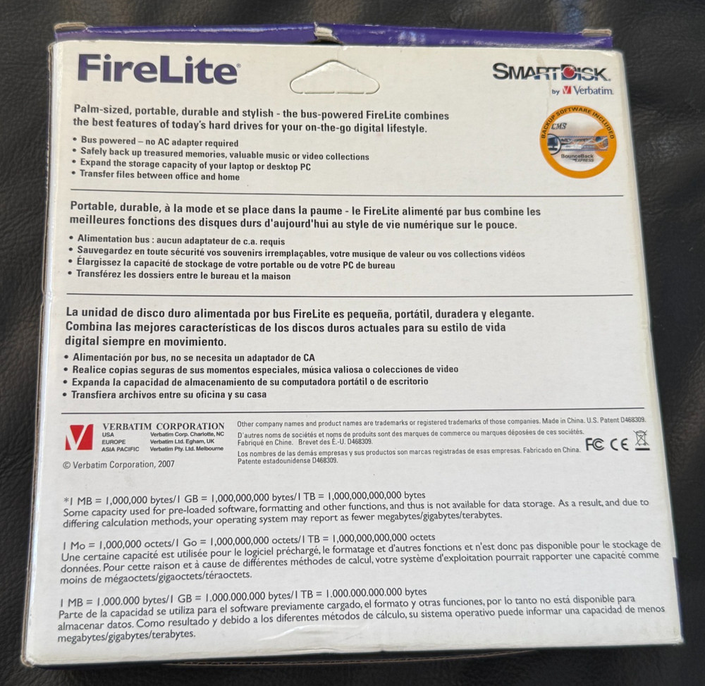 SMARTDISK FIRELITE HARD DRIVE USBFLB250 USB 2.0 EXTERNAL GRAY CABLE INSTRUCTIONS