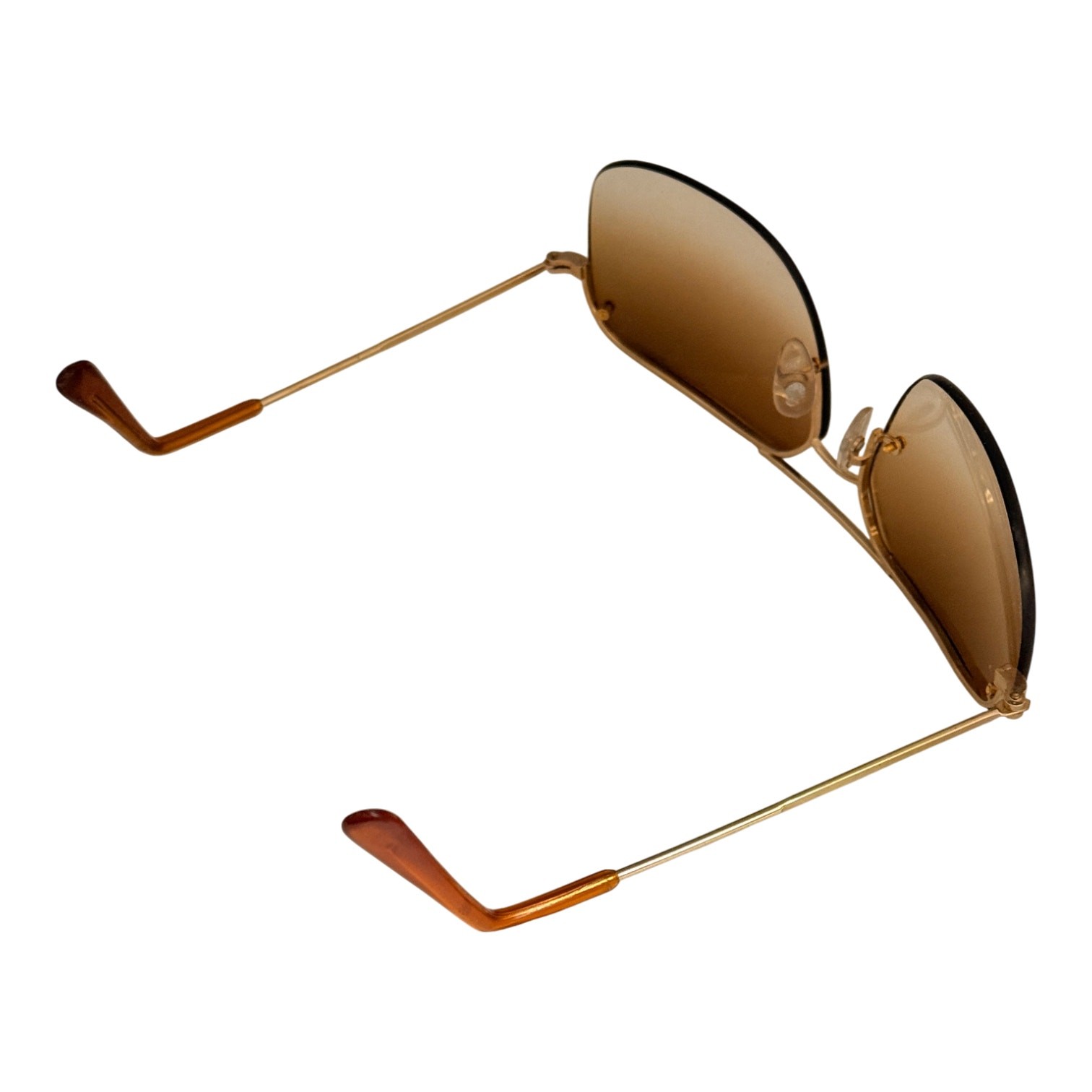 Vtg 70's Aviator Rimless Sunglasses Gold Frame Gradient Amber Lens MIP - A1298