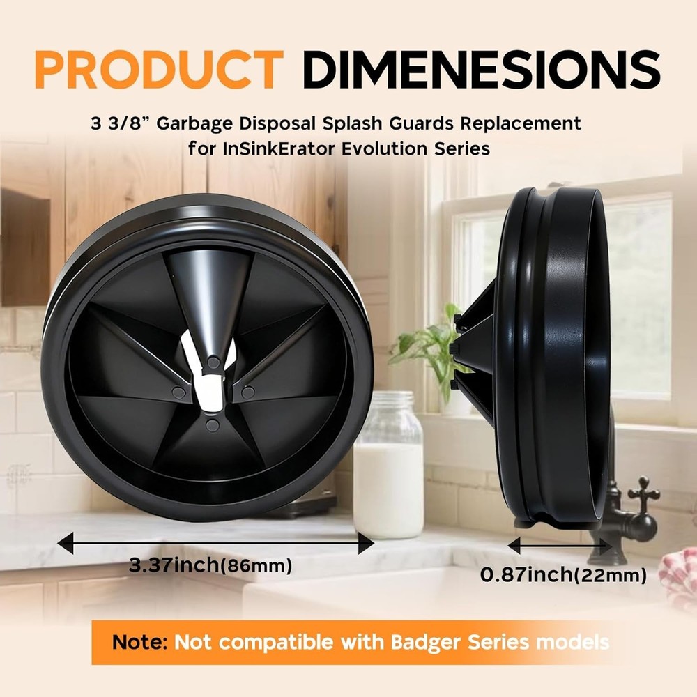 2-Pack Garbage Disposal Splash Guards - Noise-Reducing & Easy Install, 3 3/8"