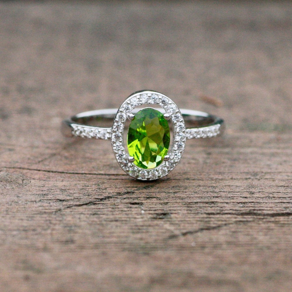 Lab Made Peridot Ring Solid Sterling Silver 925