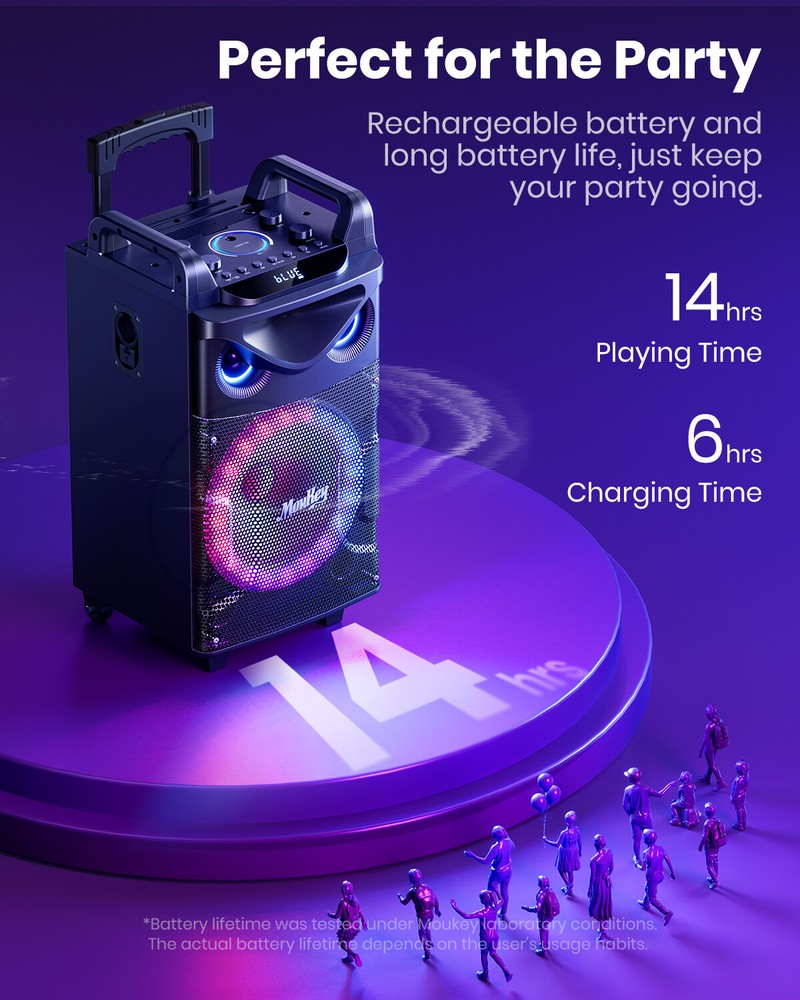 Moukey Portable Party Speaker Bluetooth Singing Machine With 2Pcs Wireless Mics