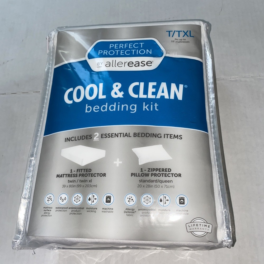 T/XL 2pc Perfect Protection Cool & Clean Bedding Kit Allerease NEW