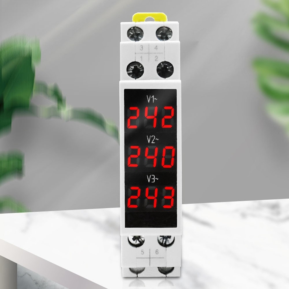 Three Phase Digital Voltmeter BV3R AC 80500V Red Display DIN Rail Meter