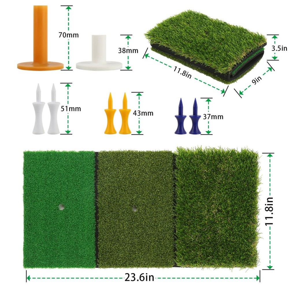 Golf Practice Mats, 3-in-1 Multi-Functional Golf Mat - Artificial Turf Golf T...