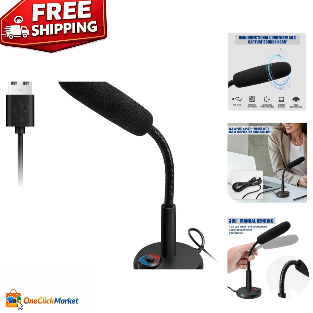 Unidirectional USB Microphone with Shock Mount & LED for Clear Audio Capture
