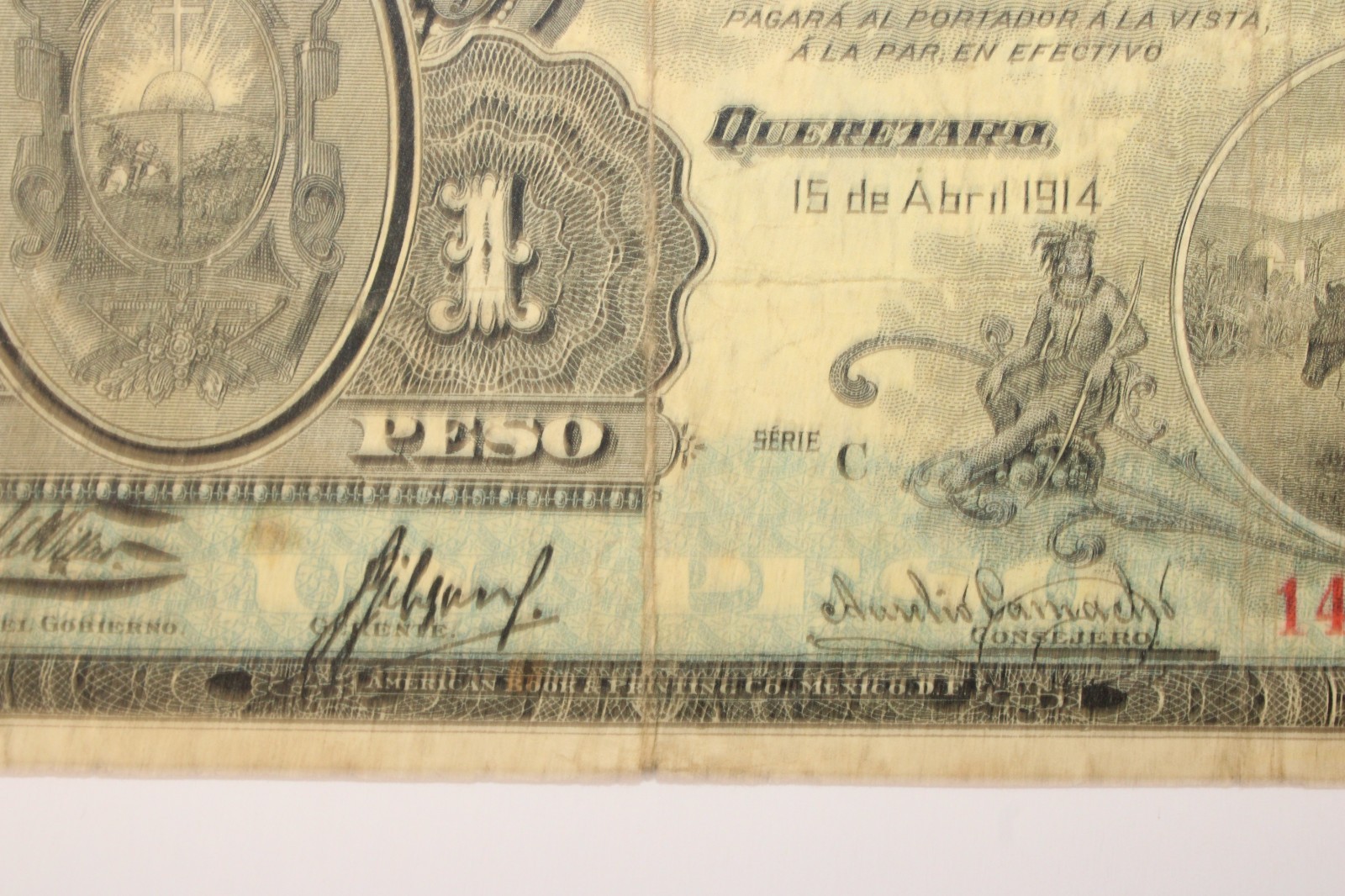 Mexico/Queretaro 1 Peso 15.4.1914 Series VH 2 Circulated Banknote, Fine #0388