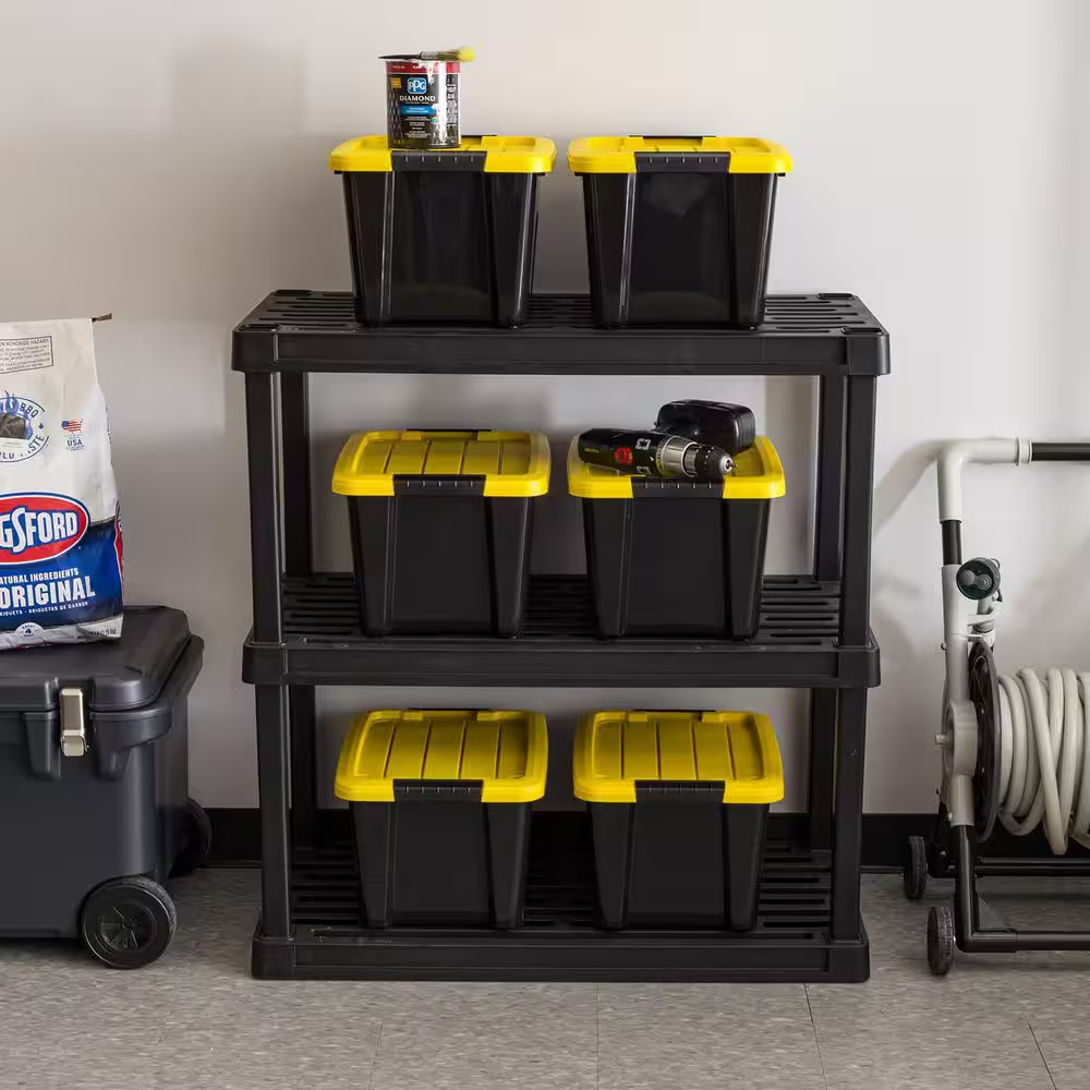 20 Qt. /5 Gal. Plastic Storage Bins with Lids, Black Latching Stackable Totes 6P