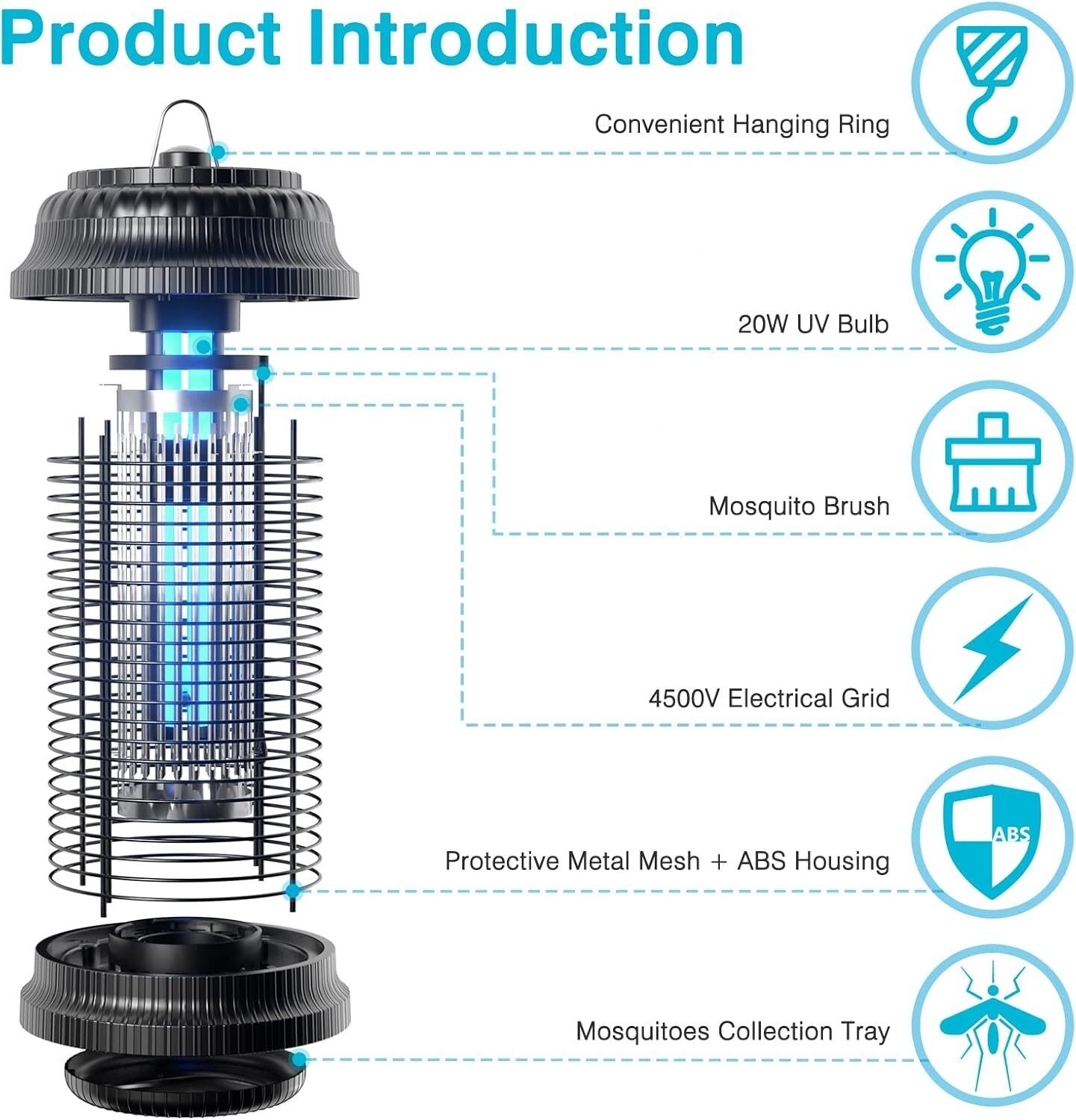 Bug Zapper 4500V Electronic Mosquito Zapper for Outdoor and Indoor Waterproof TP