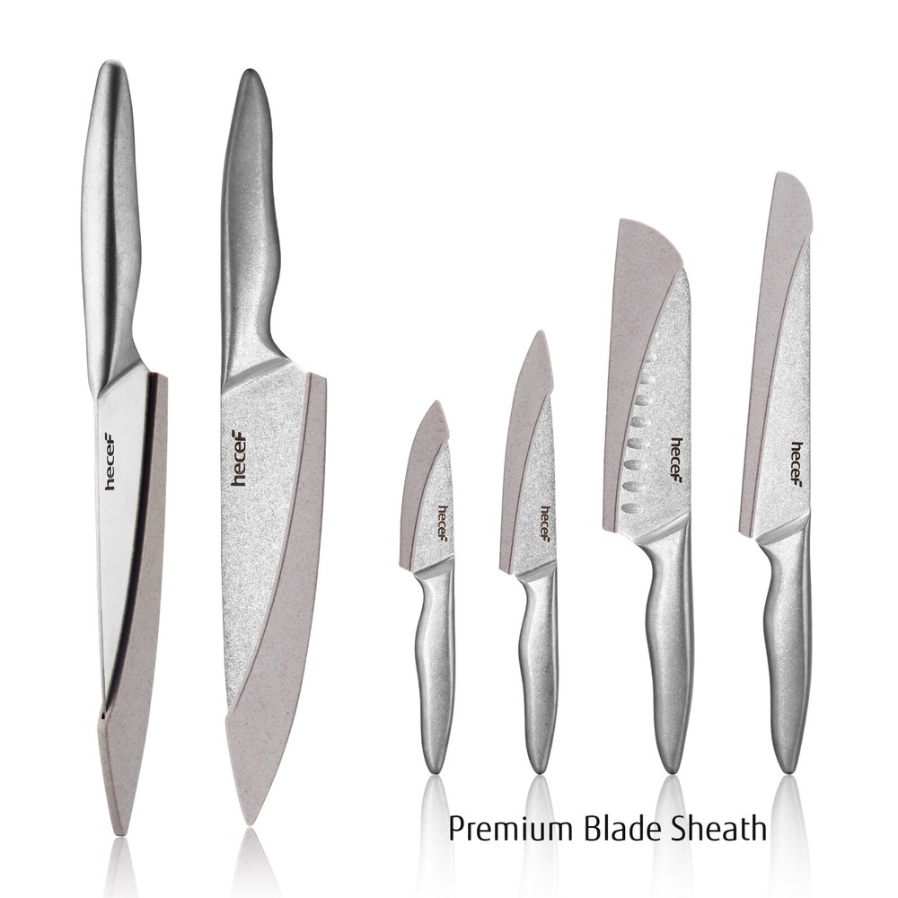 Hecef 11Pcs Knife Set Stonewashed Rustproof Stainless Steel Sharp Cutting Knife