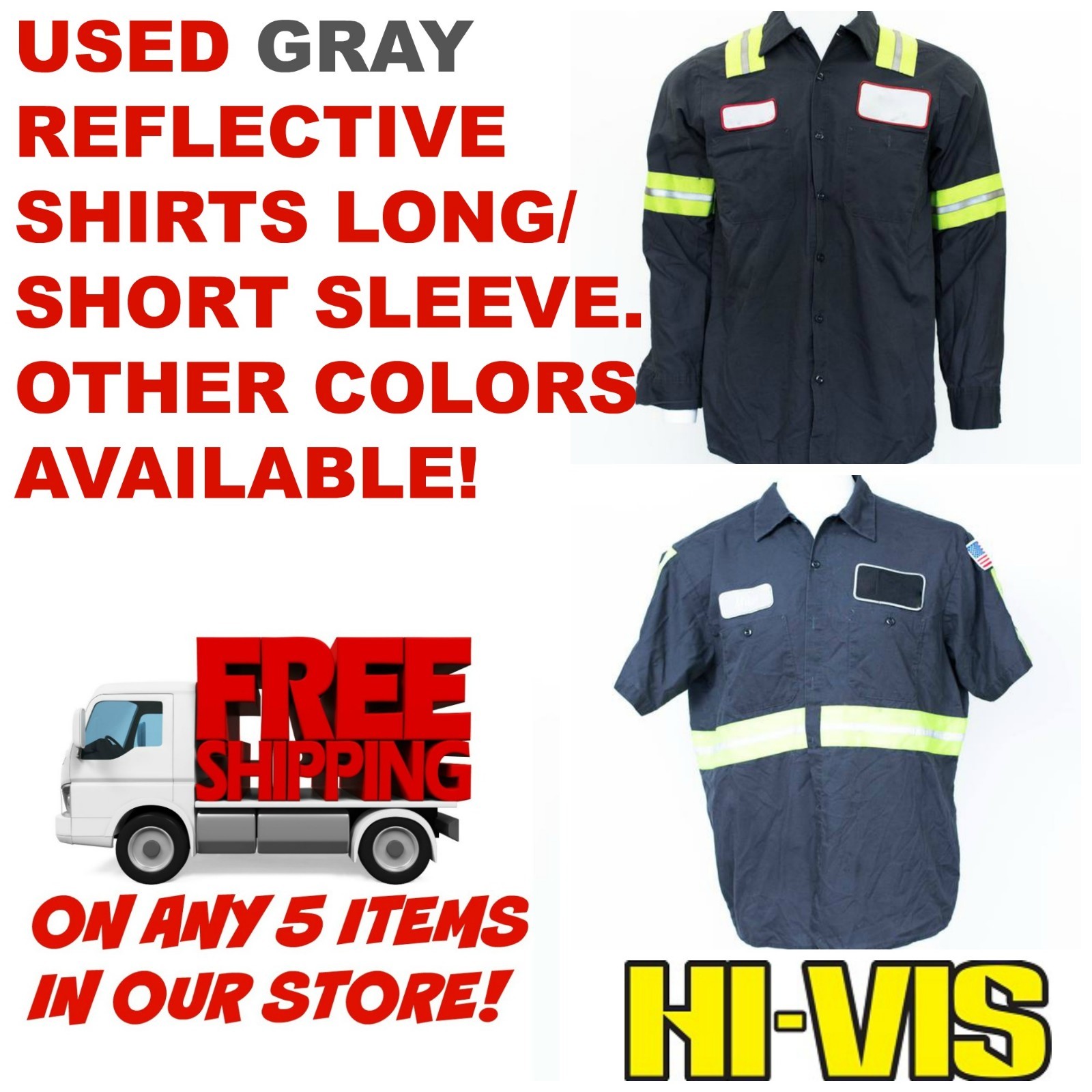 Used Hi-Visibility Reflective Hi-Vis Work Shirts Cintas, Redkap, Unifirst, G&K