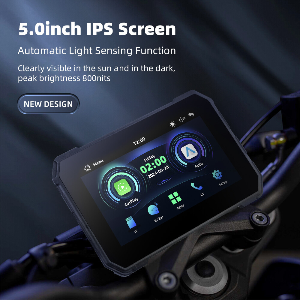 5"Universal Linux Motorcycle Navigation IP67 Wireless Carplay Dual Bluetooth HD