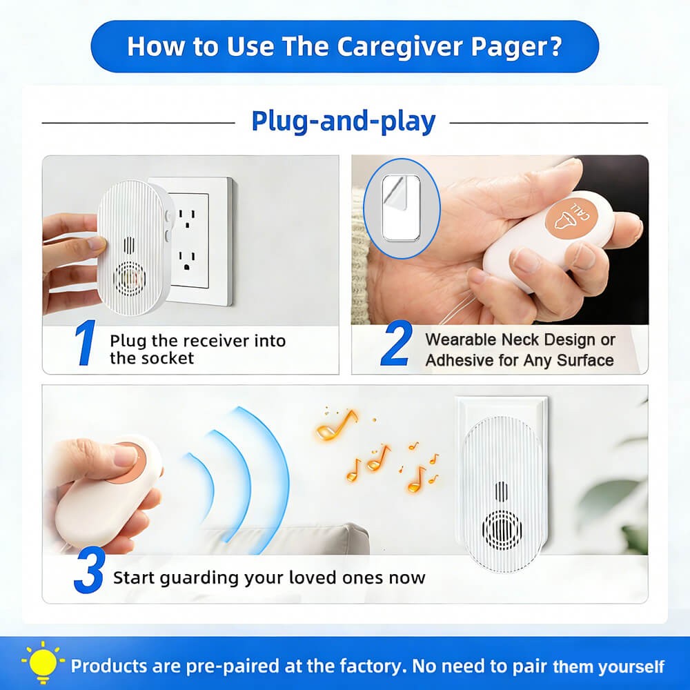 Caregiver Pager Wireless Call Button Nurse Calling Loud Elderly Fall Help System