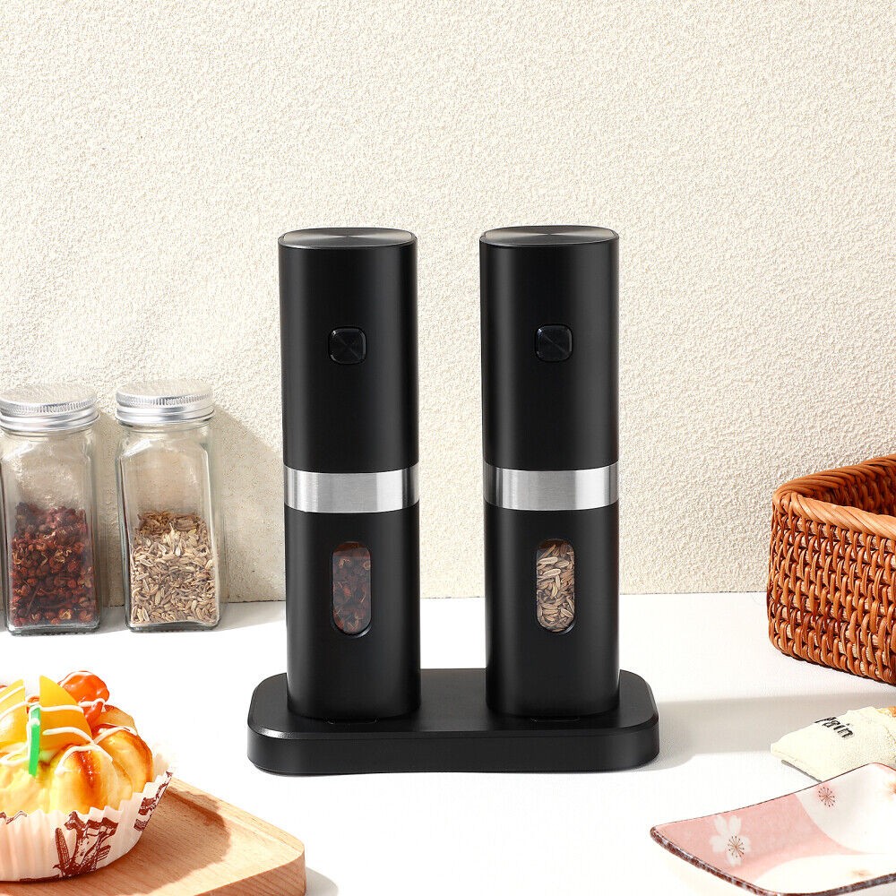 2 Pack Electric Automatic Gravity Salt and Pepper Grinder Spice Mill Adjustable